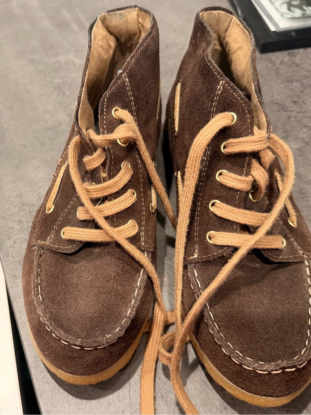 Aldo Brown Suede Ankle Booties with Tan Laces